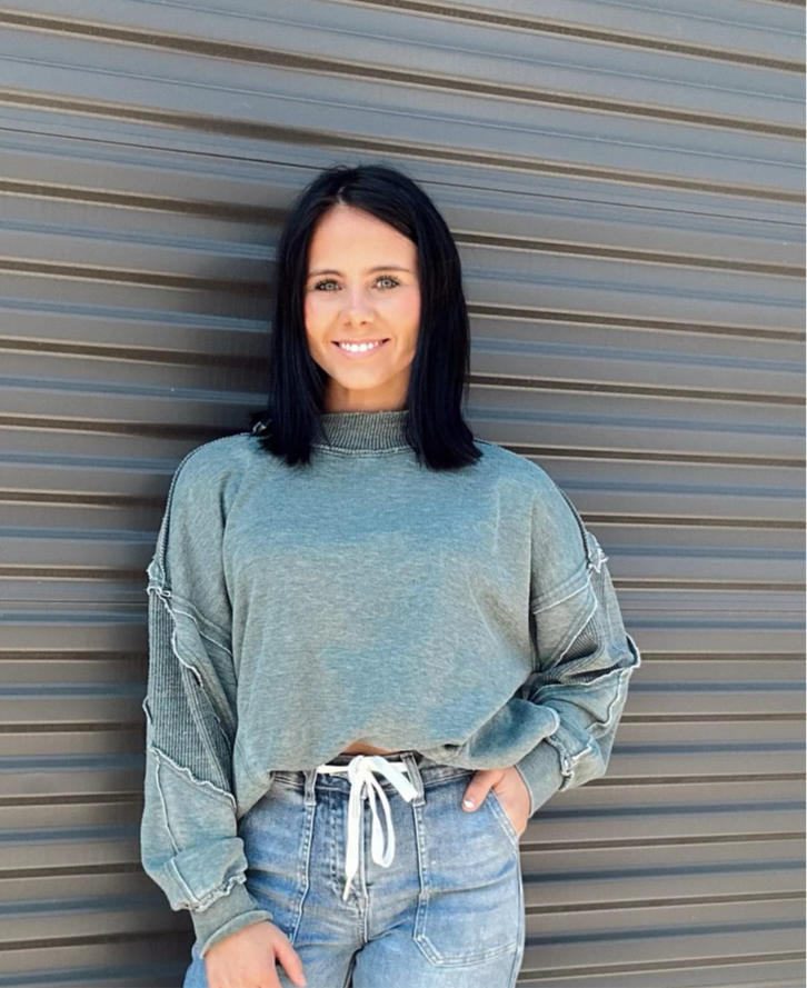 Pine green corded top