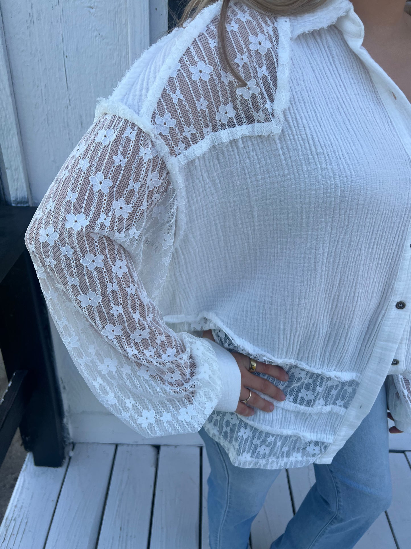 White Flowy Lace Top