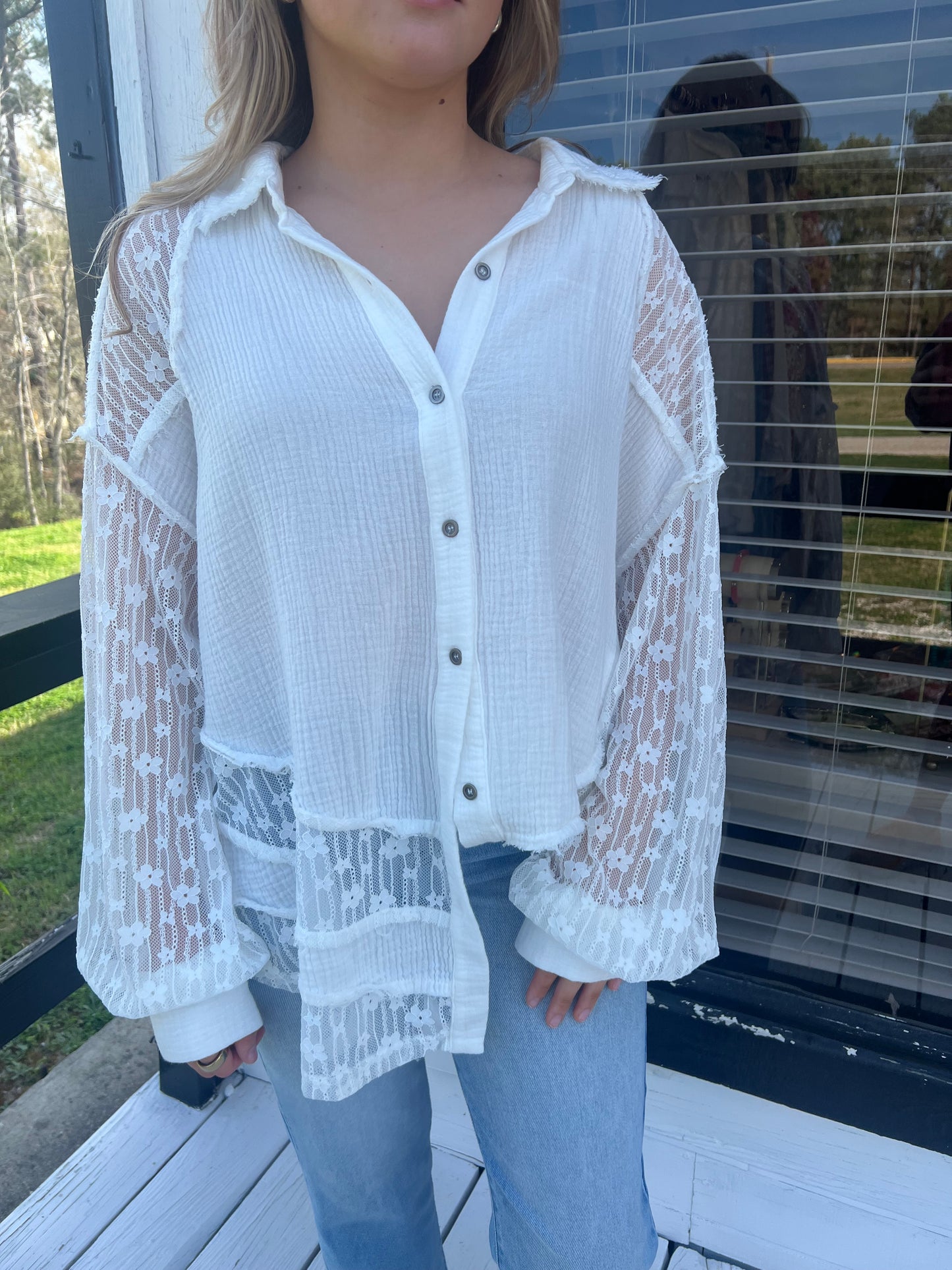 White Flowy Lace Top