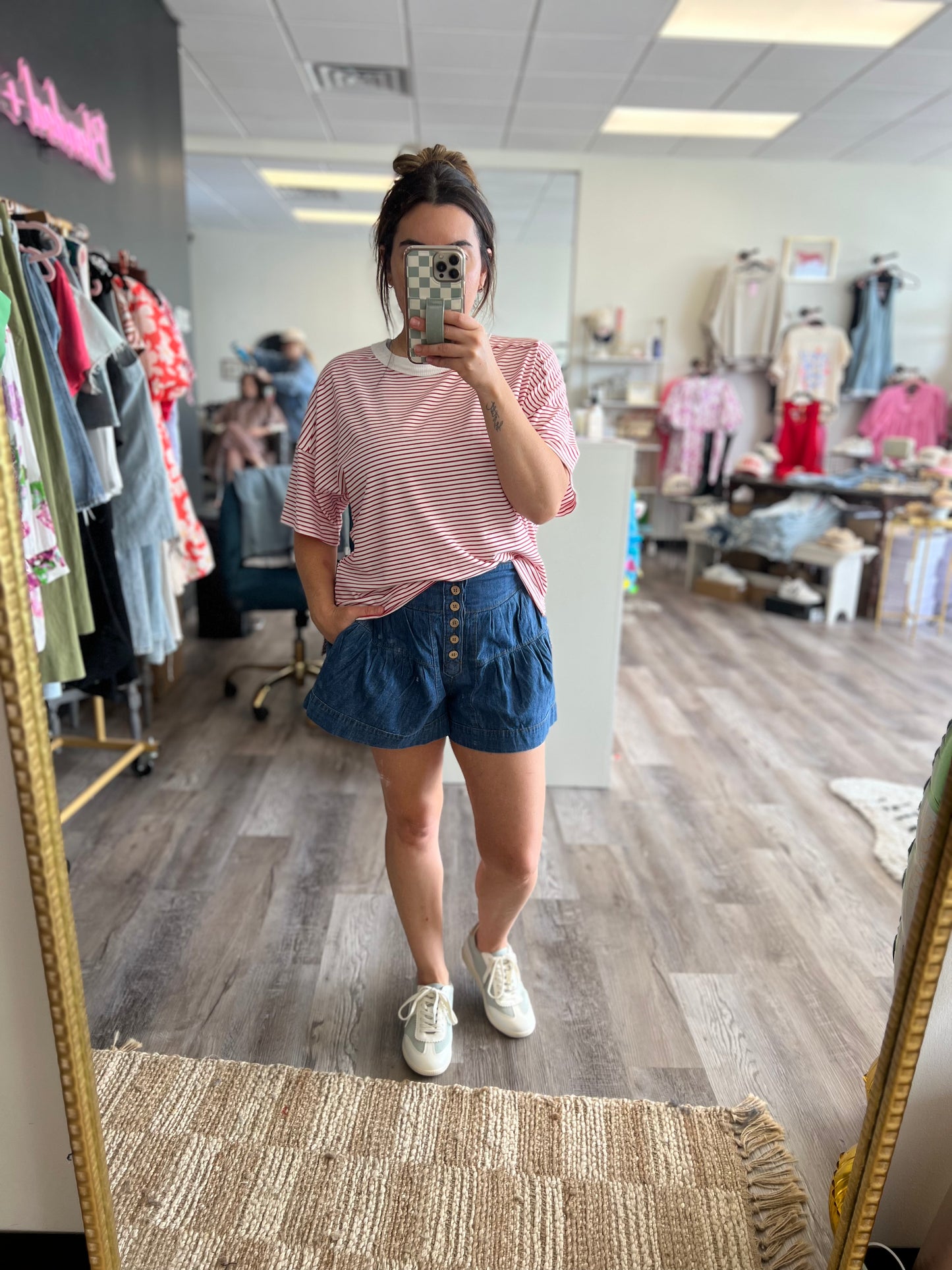 Denim Shirred Shorts