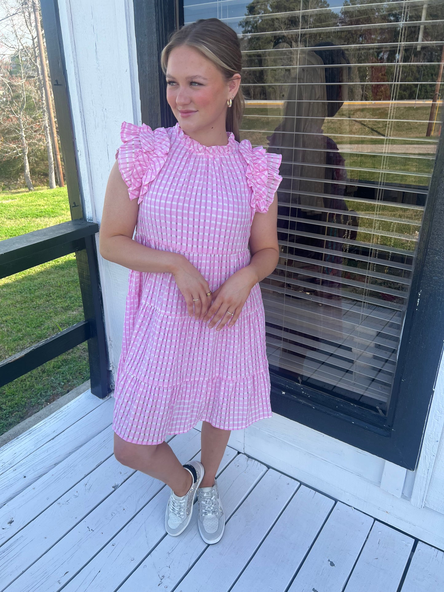 Pink Checkered Mini Dress