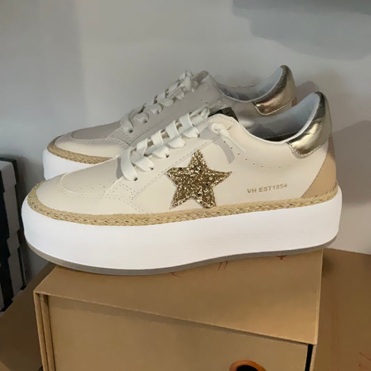 White Laced Gold Star Sneaker