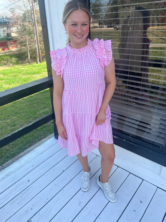 Pink Checkered Mini Dress