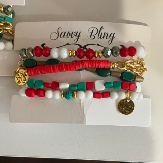Bling Bracelet Set Red & Green
