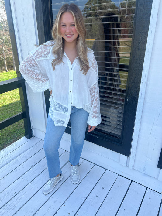 White Flowy Lace Top