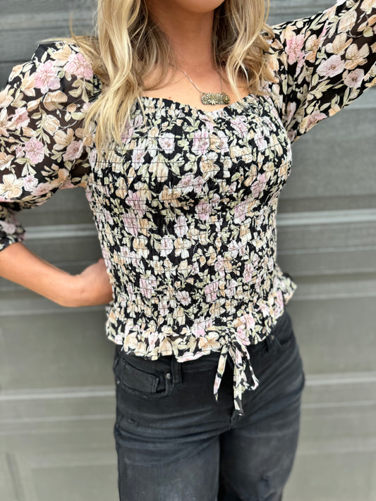 Floral Smock Ruched Blouse