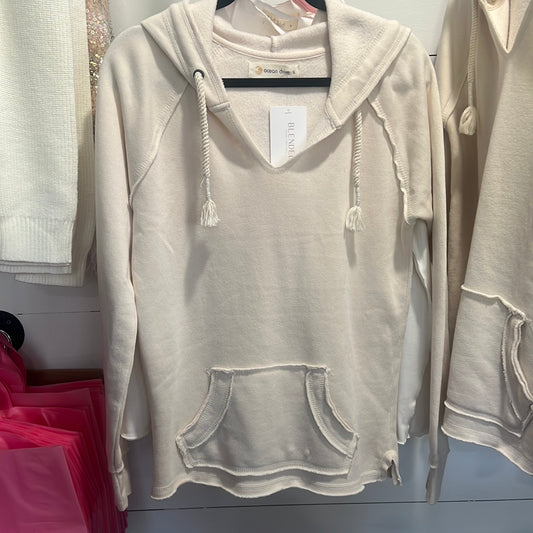 Cream V Neck Hoodie