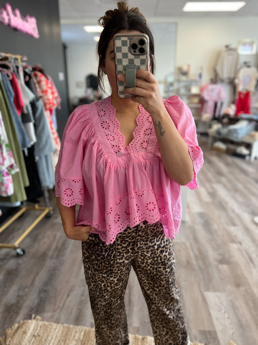 Pretty in Pink Eyelet Top