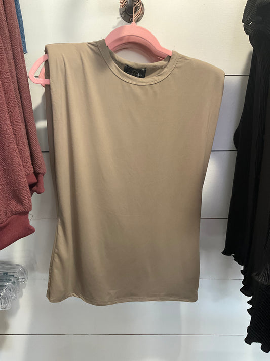 Solid Shoulder Pad Top Tan