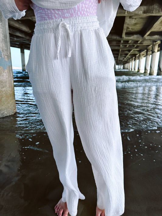 White Gauze Wide Leg Pant