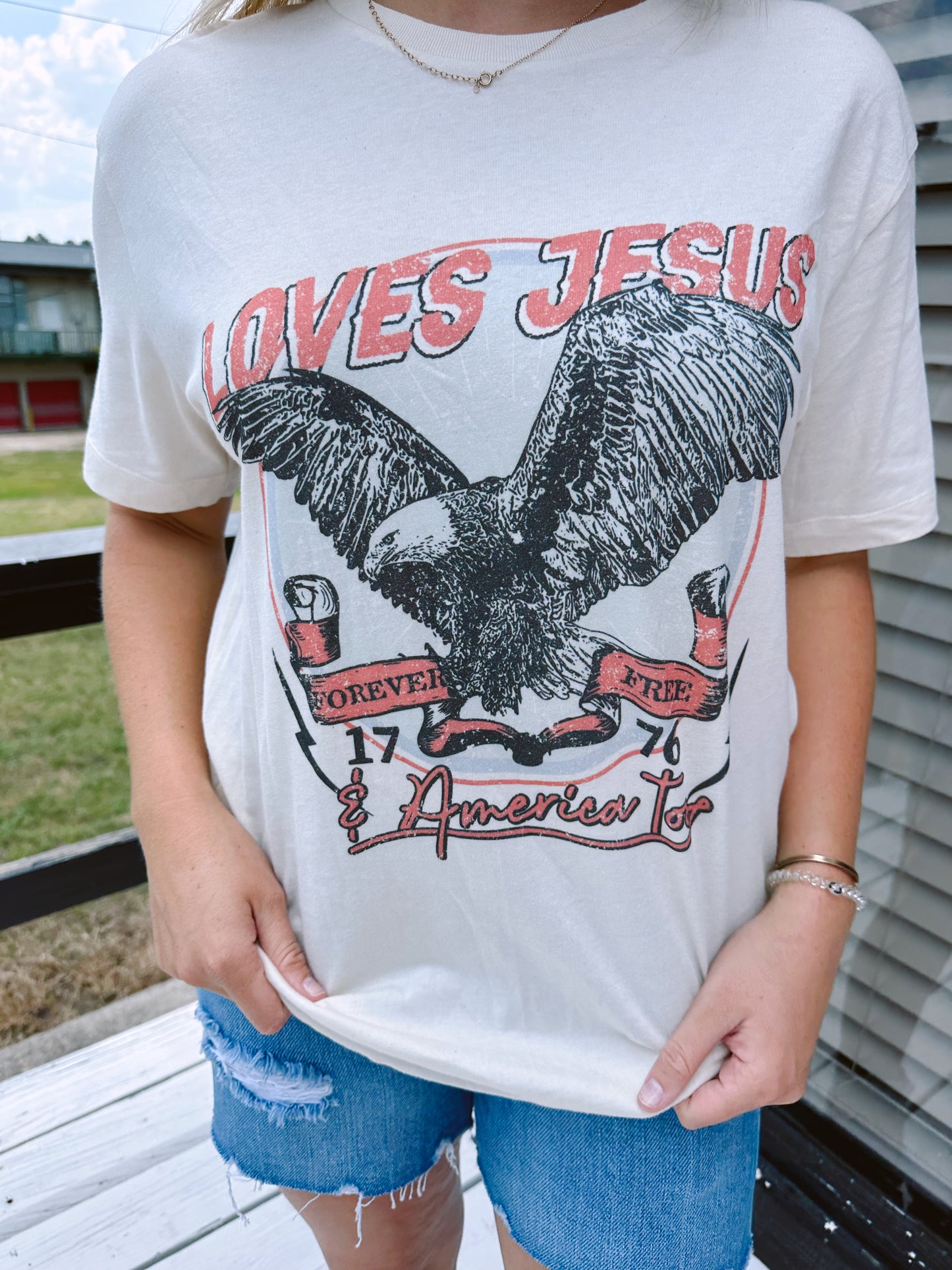 Loves Jesus and America Too graphic tee